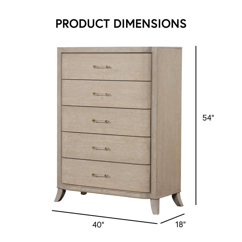 Natural Oak 5-Drawer Chest with Acrylic Handles