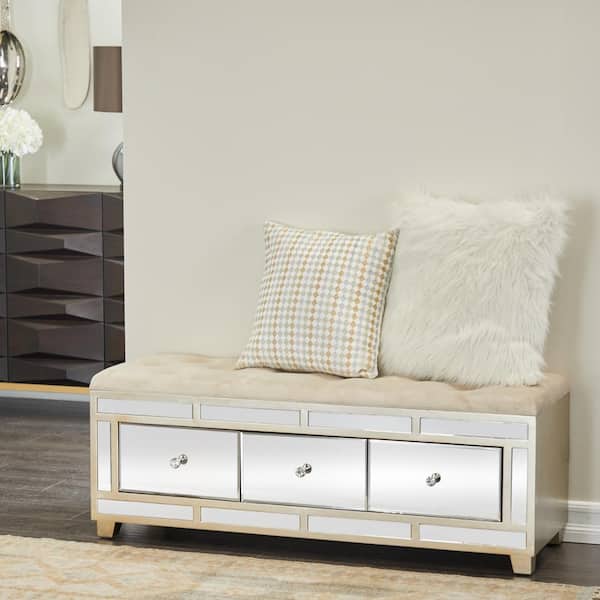 Litton Lane Cream Wood Glam Bench 47 In. x 16 In. x 18In.