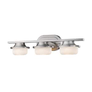 Optum 23.4 in. 3-Light Brushed Nickel Integrated LED Shaded Vanity Light with Matte Opal Glass Shade