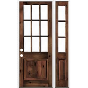 50 in. x 96 in. Knotty Alder Right-Hand/Inswing Clear Glass Red Mahogany Stain Wood Prehung Front Door w/Right Sidelite