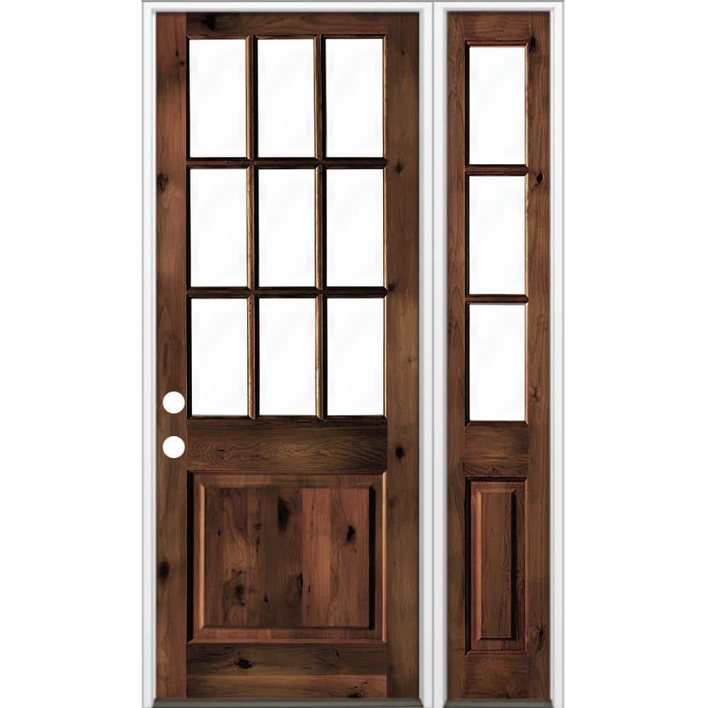56 in. x 96 in. Knotty Alder Right-Hand/Inswing Clear Glass Red Mahogany Stain Wood Prehung Front Door w/Right Sidelite price history on PriceWatchPro