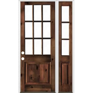 56 in. x 96 in. Knotty Alder Right-Hand/Inswing Clear Glass Red Mahogany Stain Wood Prehung Front Door w/Right Sidelite