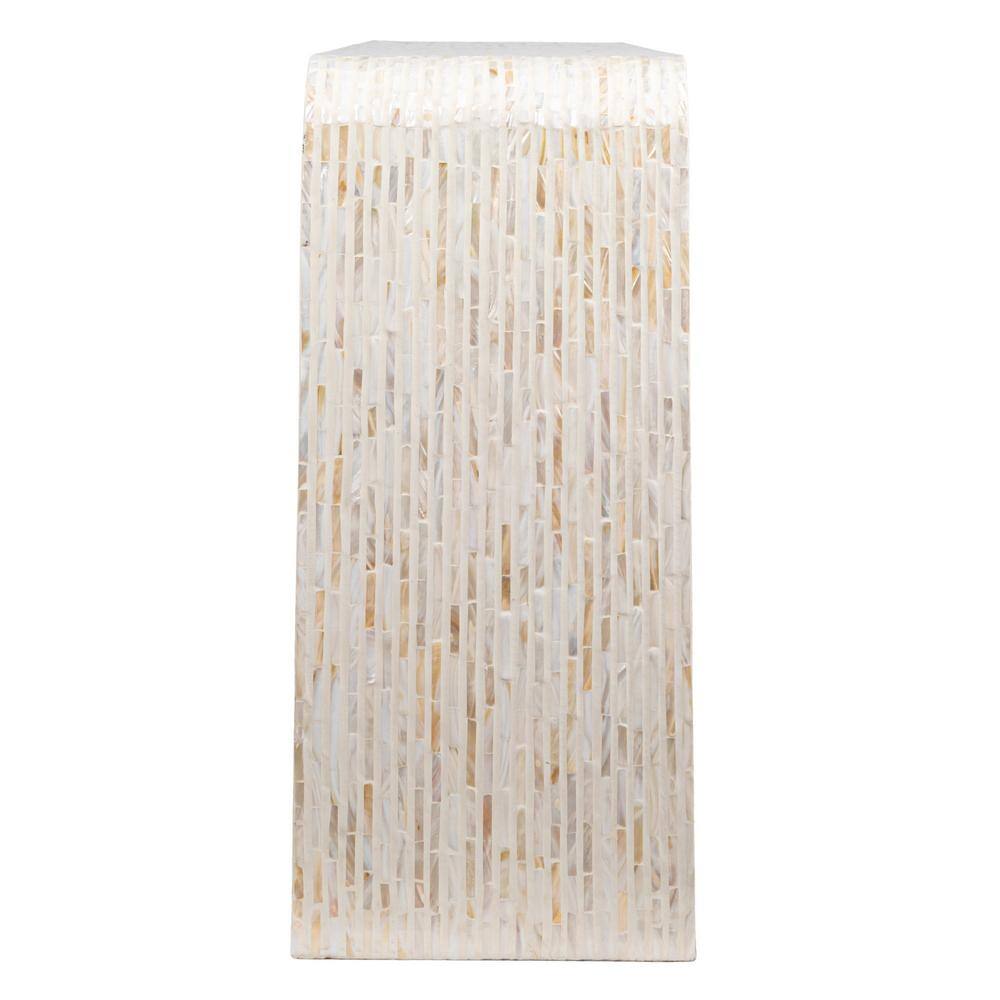 White Mother of Pearl Waterfall Console Table with Storage