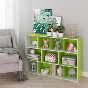 41.7 in. Green Faux Wood 11-shelf Cube Bookcase with Closed Storage