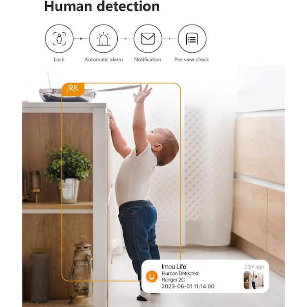 Lukyamzn Wired Indoor Hardwired WiFi Security Camera with Color 10m Night Vision, 2-Way Audio, Human Detection White Finish