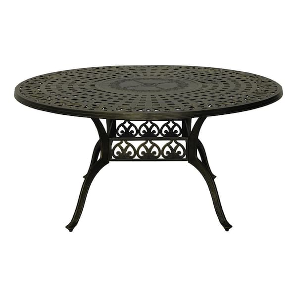 Antique Bronze 59 in. Round Cast Aluminum Patio Dining Table for Deck Lawn Garden