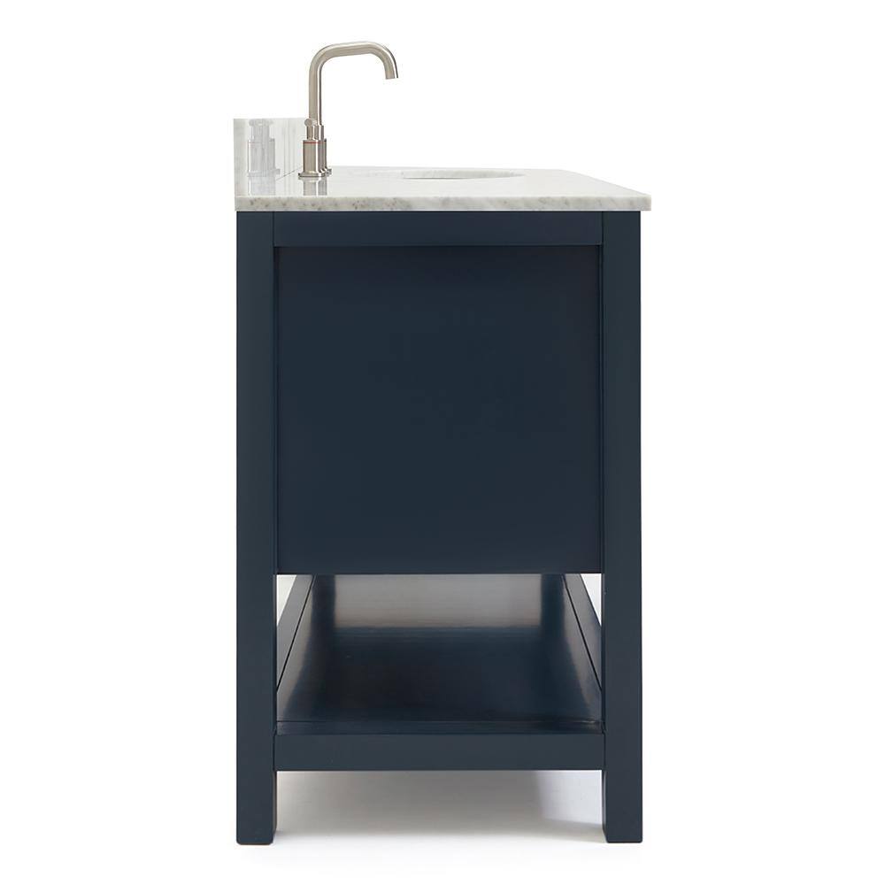 Midnight Blue Single Vanity with White Marble Top, 55"