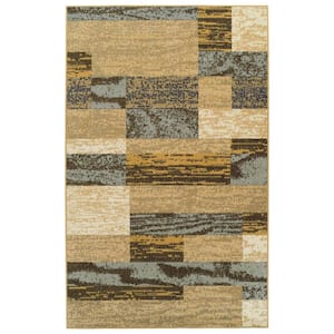 Light Blue and Beige 5 X 8 ft. Loomed Abstract Polypropylene Rectangle Area Rug