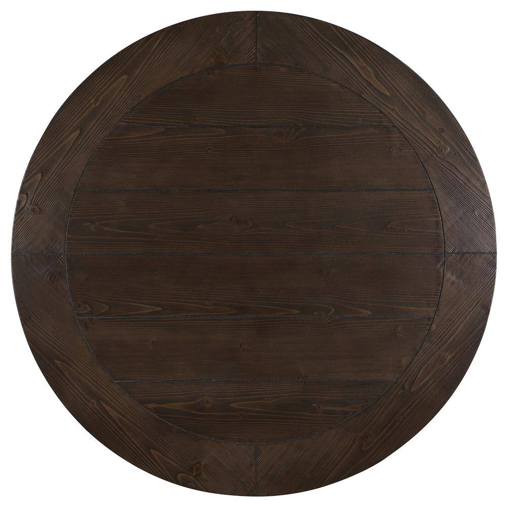 36" Brown Transitional Round Wood Coffee Table with Pedestal Base
