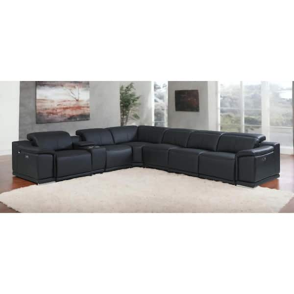 HomeRoots 138 in. Pillow Top Arm 7-piece Leather U-Shaped Sectional ...