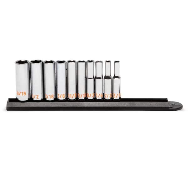 1/4 in. Drive 6-Point SAE Hi-Viz Deep Socket Set (10-Piece)