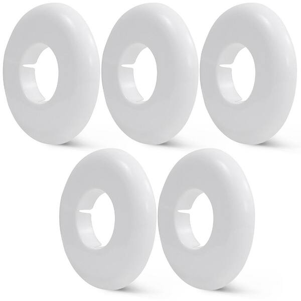 The Plumber's Choice 1/2 in. Floor and Ceiling Plate Cover Split Flange, PVC Escutcheon Plate, Universal Design, White (5-Pack)