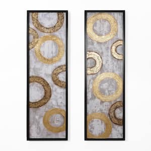 2-Piece Gold and Brown Metal with Black Rectangle Frame Wall Decor Set