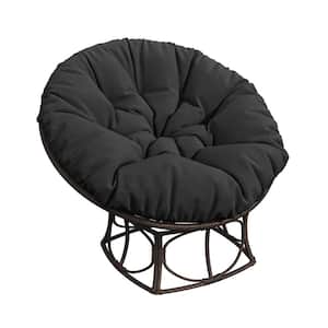Papasan Chair with Brown Wicker Metal Frame and Black Cushions Outdoor Lounge Chair