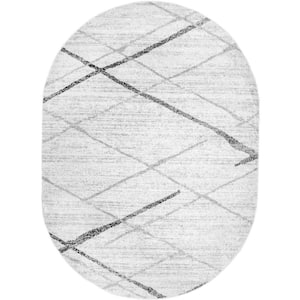 Thigpen Contemporary Stripes Gray 3 ft. x 5 ft. Oval Rug