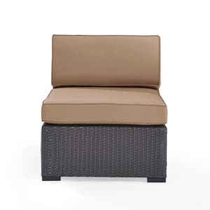Biscayne Patio Wicker Armless Lounge Chair with Mocha Cushions