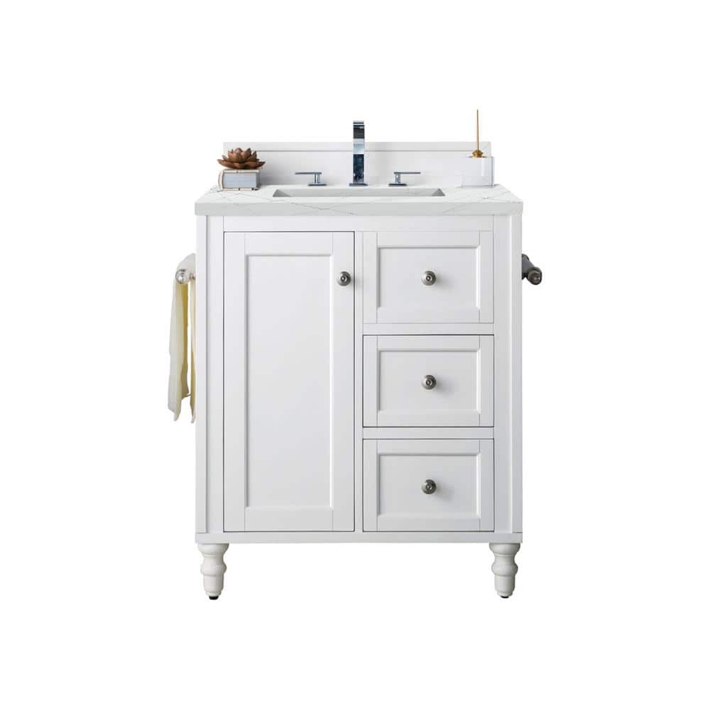 James Martin Vanities Copper Cove Encore 30.0 in. W x 23.5 in. D x 36.2 in. H Bathroom Vanity in Bright White with Ethereal Noctis Quartz Top -  301-V30-BW-3ENC