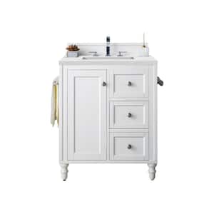 Copper Cove Encore 30.0 in. W x 23.5 in. D x 36.2 in. H Bathroom Vanity in Bright White with Ethereal Noctis Quartz Top