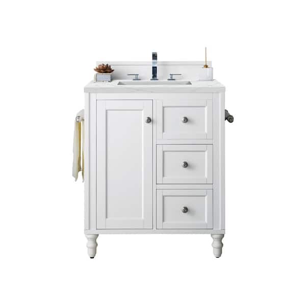 James Martin Vanities Copper Cove Encore 30.0 in. W x 23.5 in. D x 36.2 in. H Bathroom Vanity in Bright White with Ethereal Noctis Quartz Top