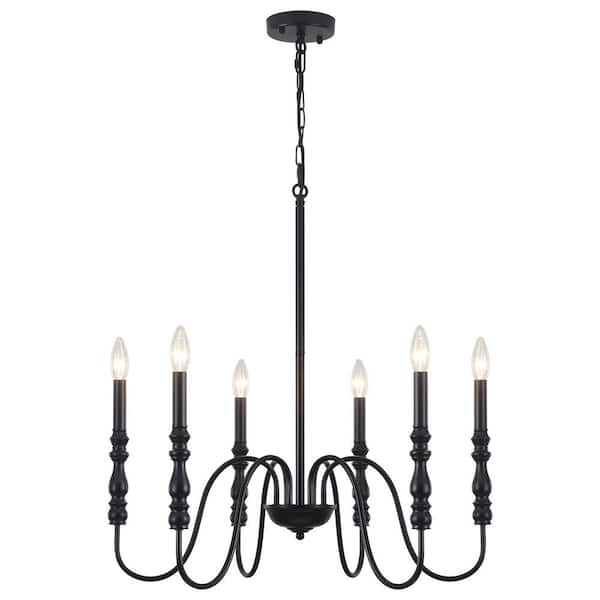 LWYTJO 6-Light Black Linear Candlestick Chandelier for Dining Room Metal Pendant Light