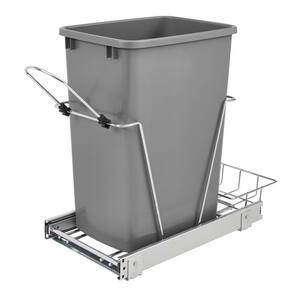 19.25 in. H x 10.63 in. W x 22 in. D Silver Single 35 Qt. Pull-Out Waste Container with Rear Basket