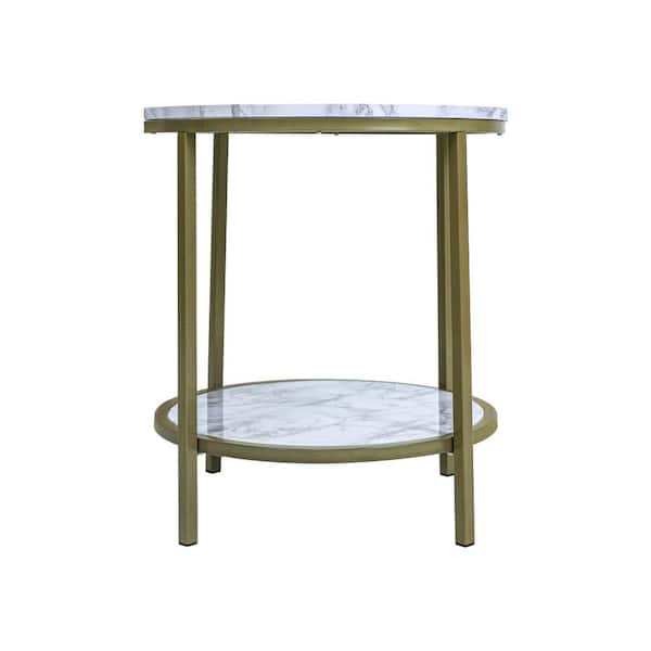Tidoin 17.7 in. L x 20 in. H Yellow Round Metal Outdoor Side Table (2-Tier)