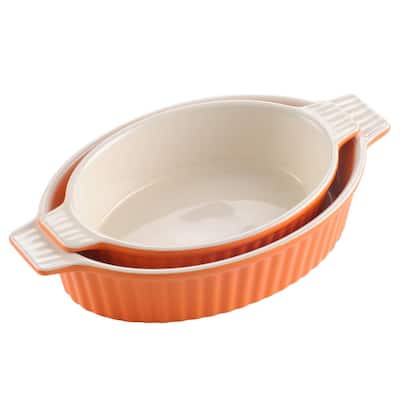 2-Piece Orange Oval Porcelain Bakeware Set 9 in. and 11 in. Baking Dishes