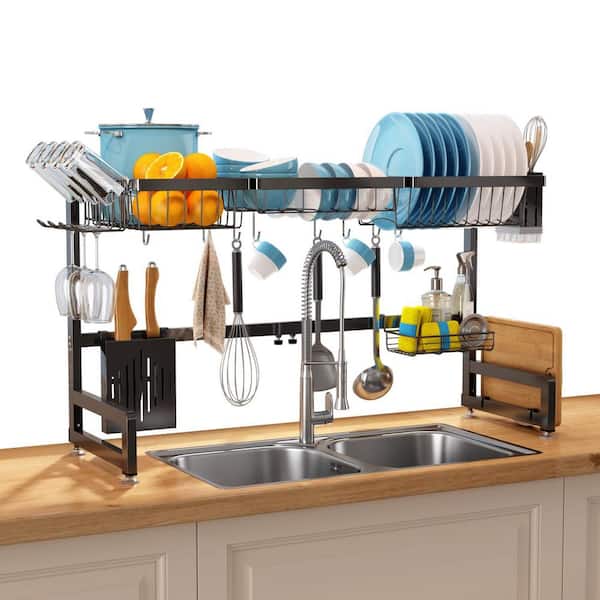 JASIWAY Stainless Steel Dish Rack with Adjustable Length with Cup Holder