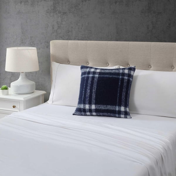 Ryan Cove Plaid 1-Piece Navy Seas Blue Faux Mohair Polyester 20 in. x 20 in. Decorative Pillow