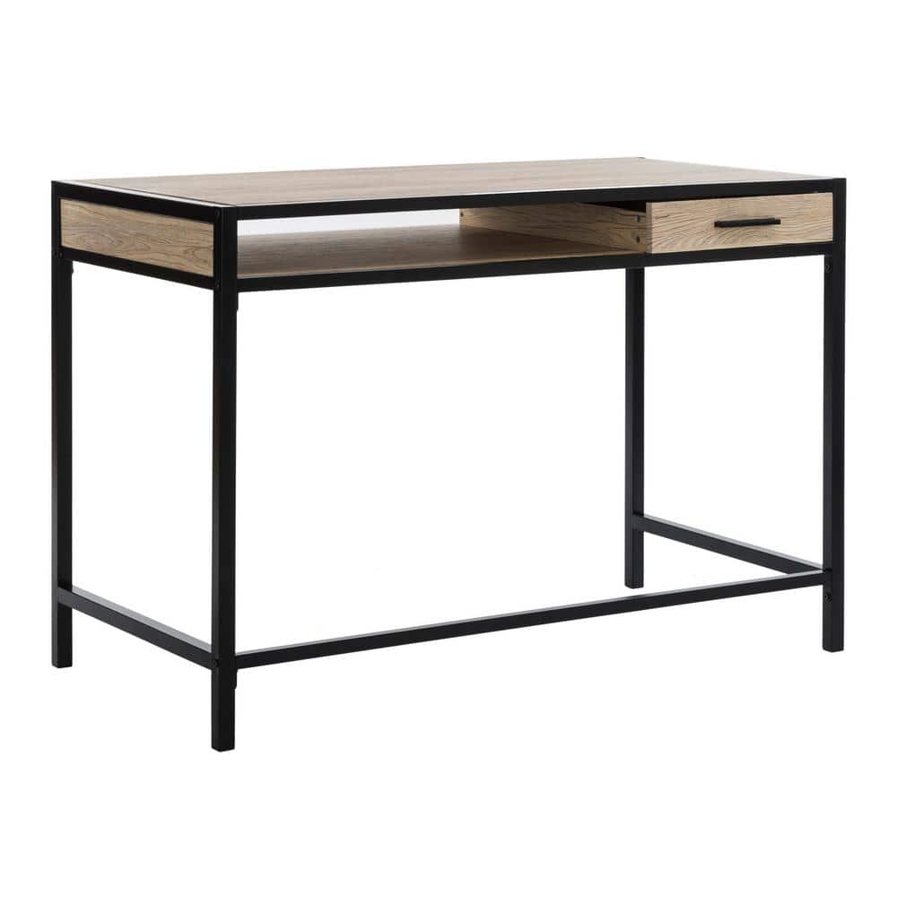 Alan Rustic Brown and Black Wood Corner Desk with Drawer