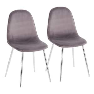 Pebble Grey Velvet and Chrome Metal Dining Chair (Set of 2)