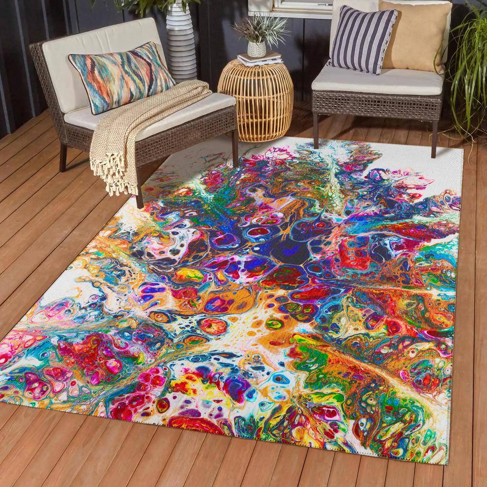 Kaleidoscope Multicolor Abstract Chenille 3' x 5' Area Rug