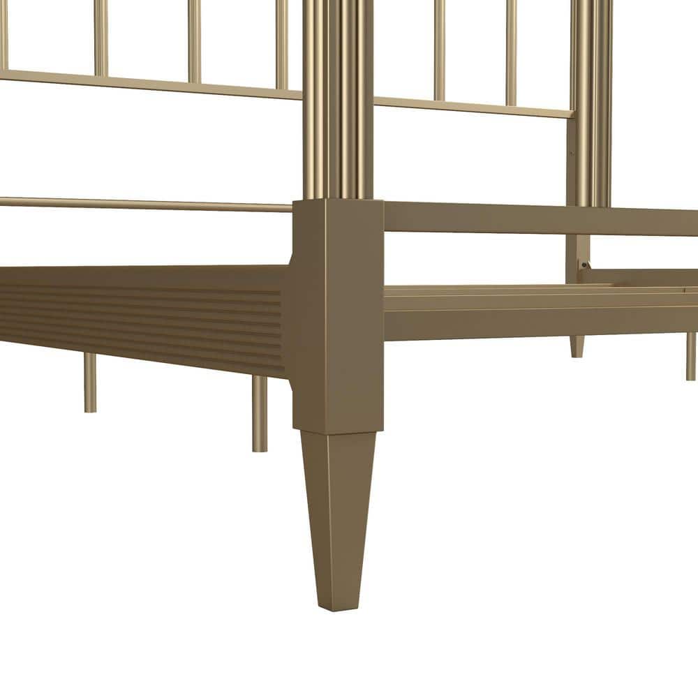 Blair King Size Golden Brass Metal Bed with Engraved Headboard
