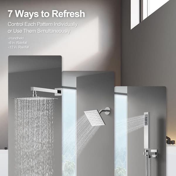 GRANDJOY Zenith Rain 7-Spray 12, 6 in. Dual Wall Mount Shower Head