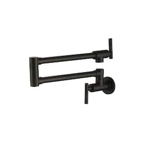 Wall Mounted Pot Filler Faucet 2 Handle with Double Joint Stretchable Folding Arm in Black