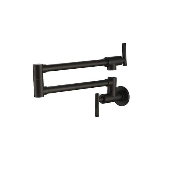 Tahanbath Wall Mounted Pot Filler Faucet 2 Handle with Double Joint Stretchable Folding Arm in Black