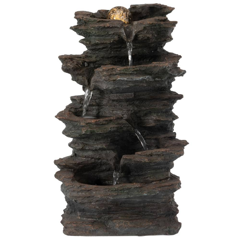 Gardenised Decorative 4-tier Rock Look Water Fountain With Led Rolling 