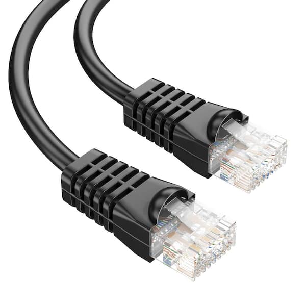 Syston Cable Technology 100 ft. Black CMP Cat5e 350MHz 24AWG Solid Bare Copper Ethernet Network Data Wire Cable with RJ45 Plug - Heat Resistant