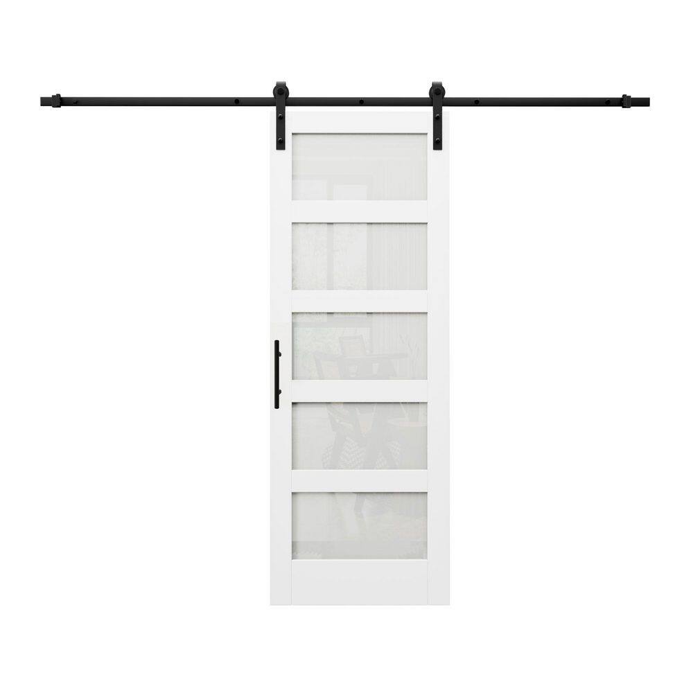 30 in. x 84 in. 5 Lite Tempered Frosted Glass White Primed MDF Wodd Sliding Barn Door with Hardware Kit and Soft Close price history on PriceWatchPro