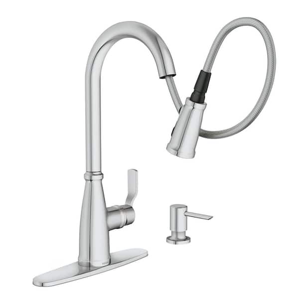 Nolia Chrome 16.57 in. H Pull Down Sprayer Kitchen Faucet with 360° Spout Swivel and Reflex Power Boost