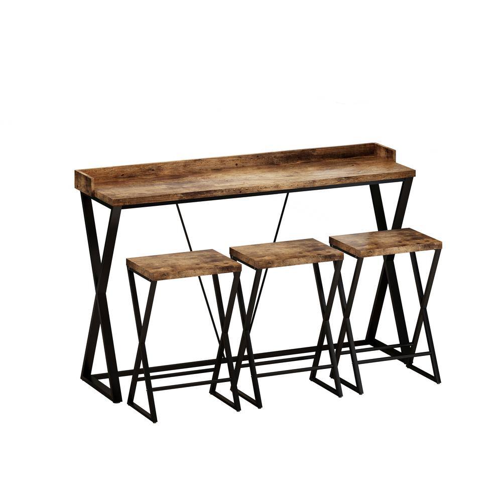 Modern Design Kitchen Dining Table, Pub Table with X-Shaped Table Legs, Long Dining Table Set with 3 Stools, Natural