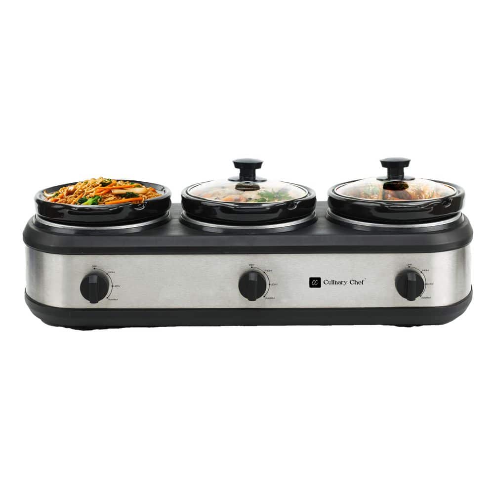 7.5 qt. Triple Slow Cooker-Stainless Steel in Black CCSC3105-SS