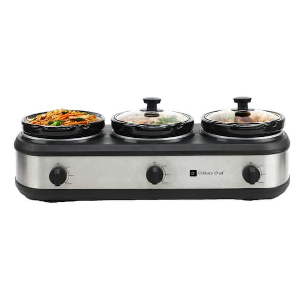 7.5 qt. Triple Slow Cooker-Stainless Steel in Black