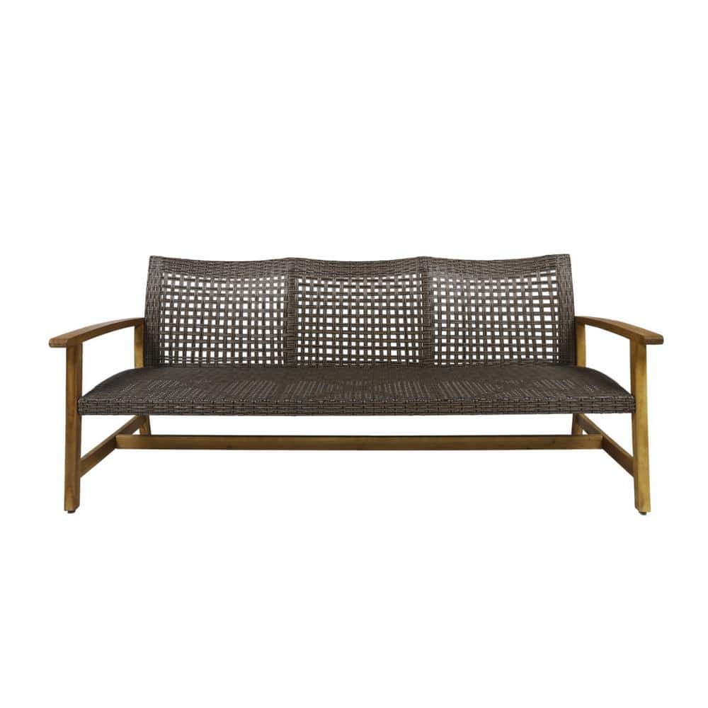 Outdoor Wood Wicker 3 Seat Bench