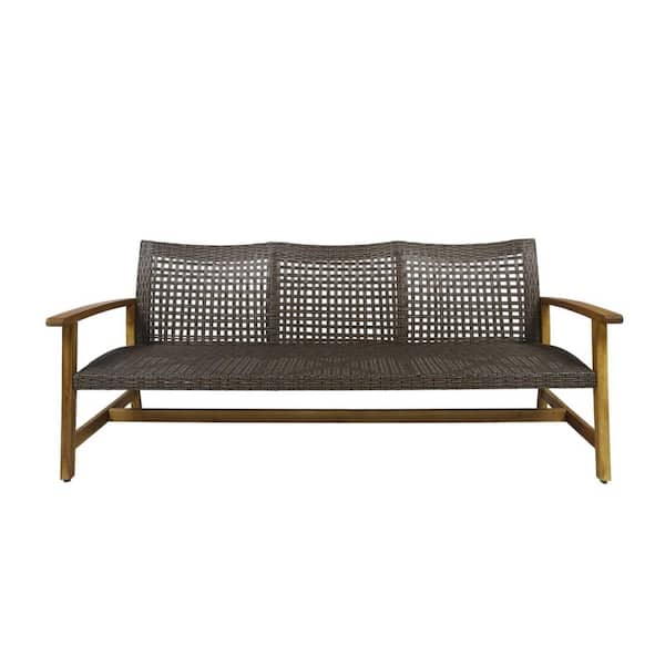 Unbranded Outdoor Wood Wicker 3 Seat Bench