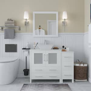 Ravenna 42 in. W Bathroom Vanity in White with Single Basin in White Engineered Marble Top and Mirror