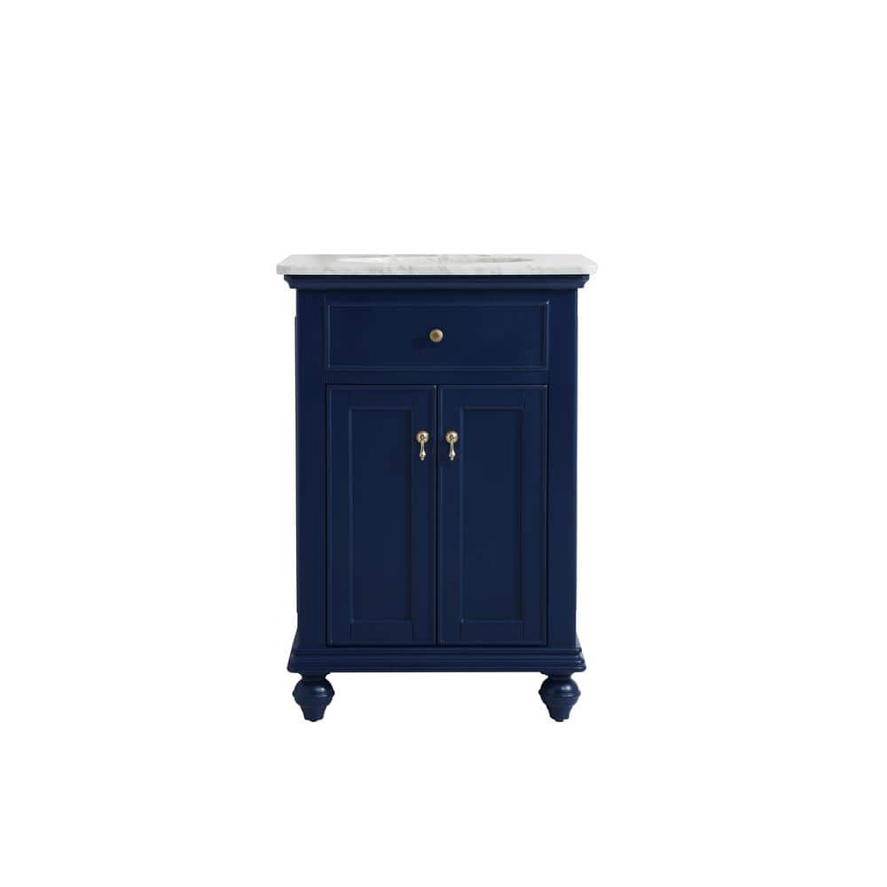 Simply Living 24 in. W x 21 in. D x 35 in. H Bath Vanity in Blue with Carrara White Marble Top