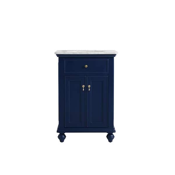 Unbranded Simply Living 24 in. W x 21 in. D x 35 in. H Bath Vanity in Blue with Carrara White Marble Top