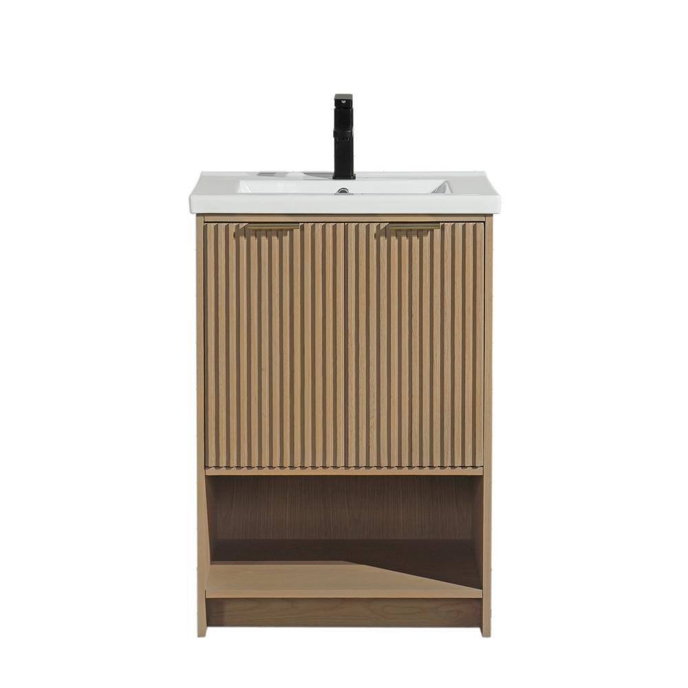San Diego 24" Oak Freestanding Bathroom Vanity with Ceramic Top