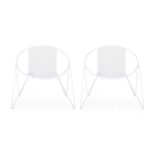Zeus & Ruta White Metal Outdoor Club Chair for Garden, Backyard, Balcony and Poolside (2-Piece)